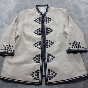 Linea by Louis Dell'Olio‎ Linen Jacket Plus 1X Button Embroidered Lined Beaded